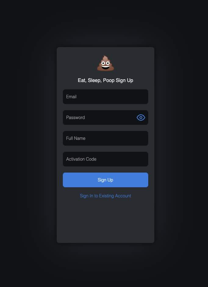 Screenshot of the signup form showing the Email, Password, Full Name, and Activation Code fields. Enter your activation code before signing up.